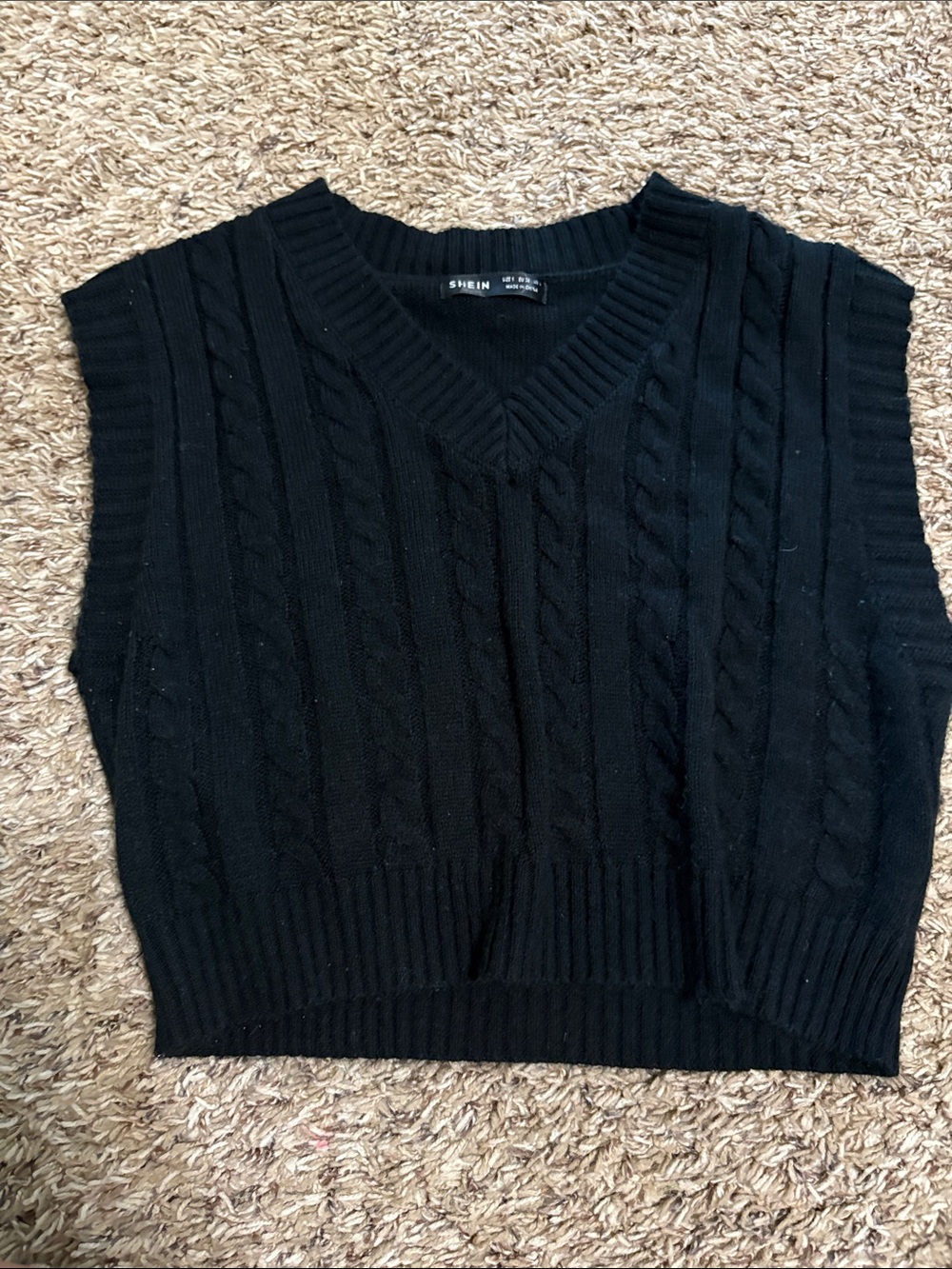 SHEIN Black Cable Knit V-Neck Sweater Vest